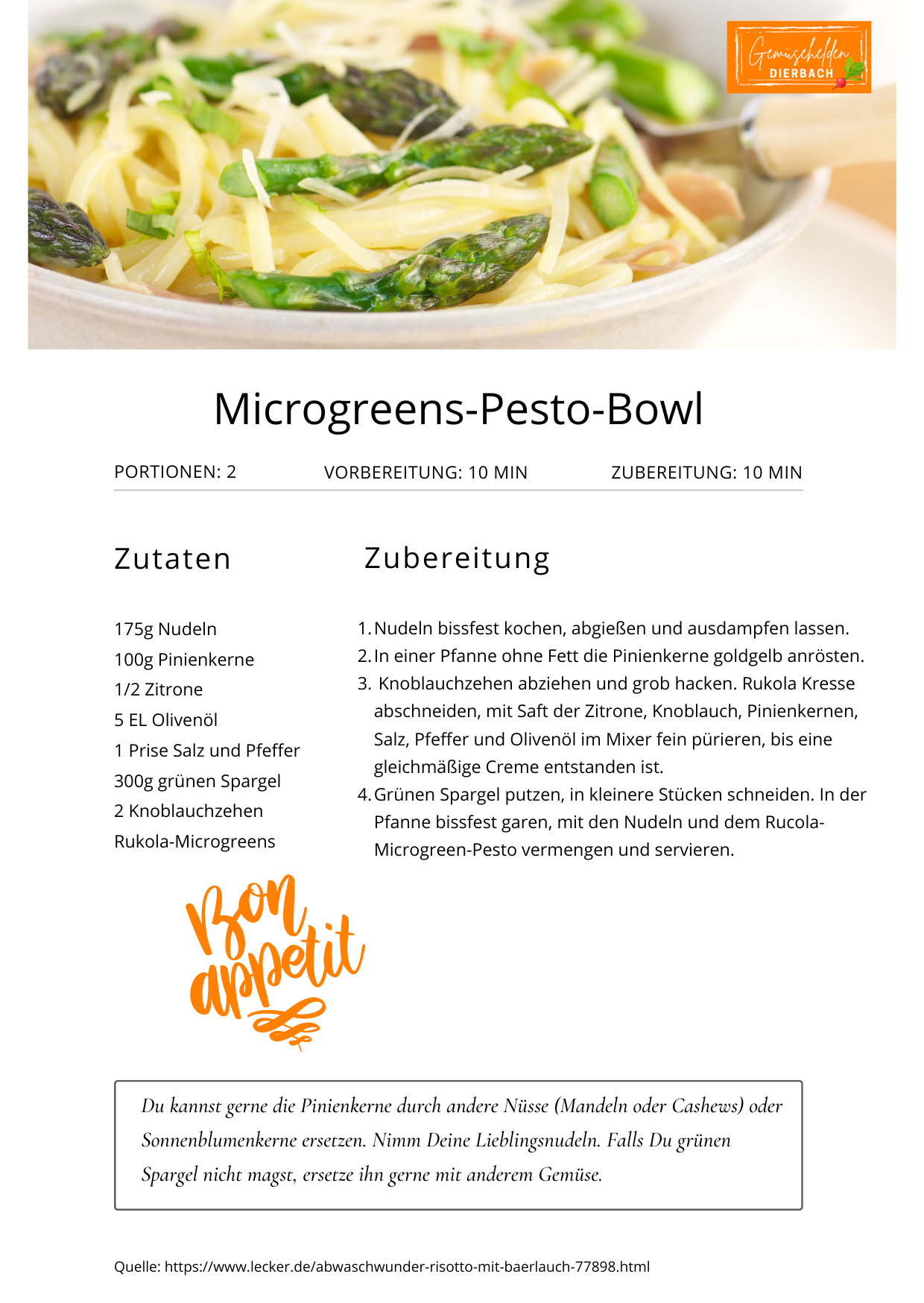 Microgreen-Pesto Bowl mit grünem Sparel